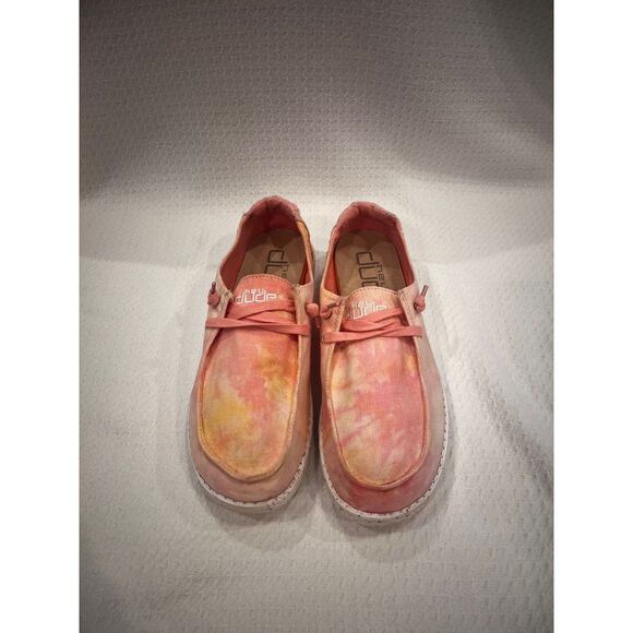 Hey Dude Wendy Tie Dye Lemon Ombre Pink Yellow Shoes Women’s Size 10 - Picture 2 of 15